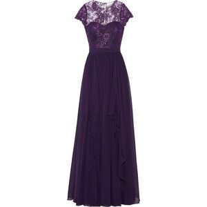 Badgley Mischka Evening Gown (HAS BEEN HEMMED) - purple silk and lace, US size 4